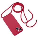 Gumený kryt Crossbody na iPhone 15 Plus - Ružovo červená