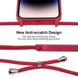 Gumený kryt Crossbody Lanyard na iPhone 15 Pro - Ružovo červená