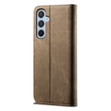Peňaženkové kožené puzdro Denim Texture na Samsung Galaxy A05s - Khaki