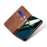 Peňaženkové kožené puzdro Denim Texture na Samsung Galaxy A05s - Hnedá