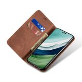Peňaženkové kožené puzdro Denim Texture na Galaxy A35 5G - Hnedá