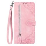 Peňaženkové kožené puzdro Flower Zipper na Xiaomi Redmi 12 - Ružová