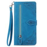 Peňaženkové kožené puzdro Flower Zipper na Xiaomi Redmi 12 - Modrá