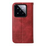 Peňaženkové kožené puzdro Cubic Grid na Xiaomi 14 Pro - Červená