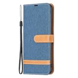 Peňaženkové kožené puzdro Block Denim na Samsung Galaxy A25 5G - Tmavo Modrá