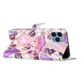 Peňaženkové kožené puzdro Colored na iPhone 15 Pro - Purple Marble