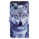 Peňaženkové kožené puzdro Colored Drawing na iPhone 15 Plus - White Wolf