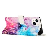 Multifunkčné peňaženkové puzdro Painted Marble na iPhone 15 Plus - Ružovo fialová