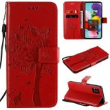Peňaženkové kožené puzdro TREE na Samsung Galaxy A51 5G - Červená