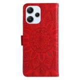 Peňaženkové kožené puzdro Sunflower na Xiaomi Redmi 12 - Červená