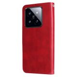 Peňaženkové kožené puzdro Texture Zipper na Xiaomi 14 Pro - Červená