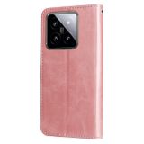 Peňaženkové kožené puzdro Texture Zipper na Xiaomi 14 - Ružové zlato