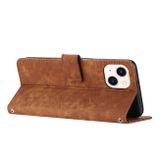 Peňaženkové kožené puzdro SKIN FEEL na iPhone 15 Plus – Hnedá