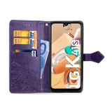 Peňaženkové kožené puzdro na LG K41S - Fialová
