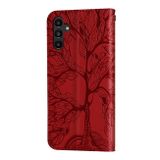 Peňaženkové kožené puzdro Tree Pattern na Samsung Galaxy A25 5G - Červená