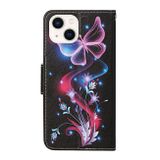 Peňaženkové 3D puzdro na iPhone 15 Plus - Fluorescent Butterfly