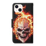 Peňaženkové 3D puzdro na iPhone 15 Plus - Flame Skull