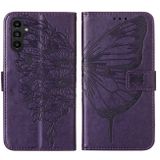 Peňaženkové kožené puzdro Butterfly na Samsung Galaxy A24/A25 5G - Tmavo fialová
