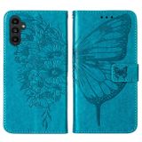Peňaženkové kožené puzdro Butterfly na Samsung Galaxy A24/A25 5G - Modrá