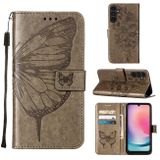 Peňaženkové kožené puzdro Embossed Butterfly na Samsung Galaxy A05s - Šedá