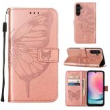 Peňaženkové kožené puzdro Embossed Butterfly na Samsung Galaxy A05s - Ružovo zlatá
