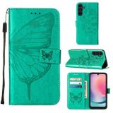 Peňaženkové kožené puzdro Embossed Butterfly na Samsung Galaxy A05s - Zelená