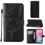 Peňaženkové kožené puzdro Embossed Butterfly na Samsung Galaxy A05s - Čierna