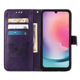 Peňaženkové kožené puzdro Embossed Butterfly na Samsung Galaxy A05s - Tmavo fialová