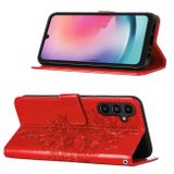 Peňaženkové kožené puzdro Embossed Butterfly na Samsung Galaxy A05s - Červená