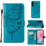 Peňaženkové kožené puzdro Embossed Butterfly na Samsung Galaxy A05s - Modrá