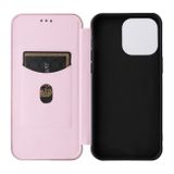 Peňaženkové kožené puzdro Carbon na iPhone 15 Pro Max - Ružová