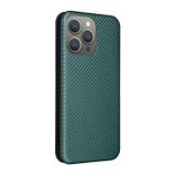 Peňaženkové kožené puzdro Carbon na iPhone 15 Pro Max - Zelená