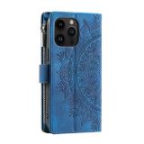 Peňaženkové kožené puzdro Totem na iPhone 15 Pro - Modrá