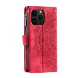 Peňaženkové kožené puzdro Totem na iPhone 15 Pro - Červená