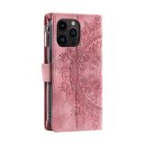 Peňaženkové kožené puzdro Totem na iPhone 15 Pro - Ružová