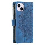 Peňaženkové kožené puzdro Totem na iPhone 15 - Modrá
