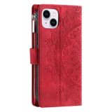Peňaženkové kožené puzdro Totem na iPhone 15 - Červená