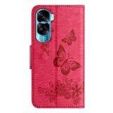 Peňaženkové kožené puzdro Butterfly Embossed na Honor 90 Lite - Červená