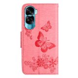 Peňaženkové kožené puzdro Butterfly Embossed na Honor 90 Lite - Ružová