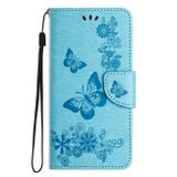 Peňaženkové kožené puzdro Butterfly Embossed na Honor 90 Lite - Modrá