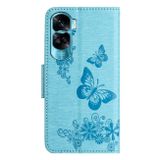 Peňaženkové kožené puzdro Butterfly Embossed na Honor 90 Lite - Modrá