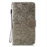Peňaženkové kožené puzdro LACE FLOWER na iPhone 15 Plus - Sivá
