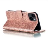 Peňaženkové kožené puzdro LACE FLOWER na iPhone 15 Plus - Ružovozlatá