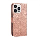 Peňaženkové kožené puzdro Lace na iPhone 15 Pro - Ružové zlato