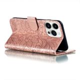 Peňaženkové kožené puzdro FLOWER na iPhone 15 Pro Max - Ružovozlatá