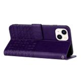 Peňaženkové kožené puzdro Rhombic na iPhone 15 Plus - Fialová