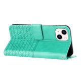 Peňaženkové kožené puzdro Rhombic na iPhone 15 Plus - Zelená