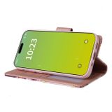 Peňaženkové kožené puzdro Marble Bronzing na iPhone 15 Plus - Fialová