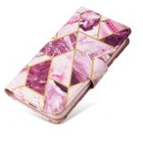 Peňaženkové kožené puzdro Marble Bronzing na iPhone 15 Plus - Fialová