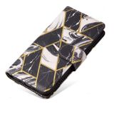 Peňaženkové kožené puzdro Marble Bronzing na iPhone 15 - Čierna